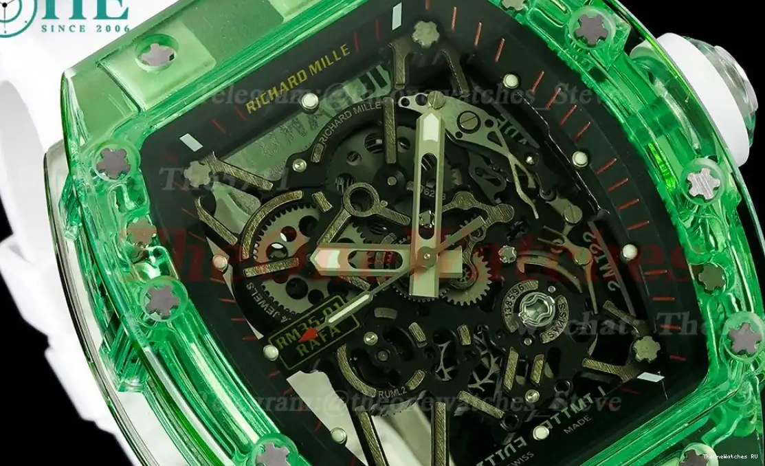 Clone White on RMSF Green RM35-01 strap RMUL2 Skeleton Dial Transparent Rubber 0324